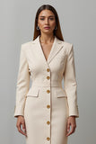 Lápis de champanhe Notched Lapela Midi Blazer Dress