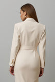 Lápis de champanhe Notched Lapela Midi Blazer Dress