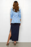 Lápis Azul Marinho 2 Peças Notched Lapela Long Business Suits com Fenda