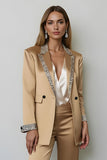 Sparkly Dark Golden Peak Lapela 2 Peças Mulheres Prom Suits