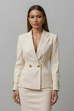 Ivory Notched Lapel Bainha 2 peças Vestido de trabalho