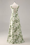 Espartilho de flor verde Um vestido de dama de honra linha com babados