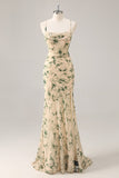 Vestido de dama de honra da sereia da flor de champanhe com fenda