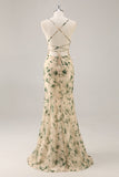 Vestido de dama de honra da sereia da flor de champanhe com fenda