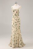 Vestido de dama de honra da sereia da flor de champanhe com fenda