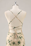 Vestido de dama de honra da sereia da flor de champanhe com fenda