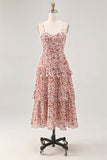 Blush Flor Uma Linha Esparguete Correias Estampado Tiered Vestido de Noiva Convidado