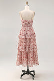 Blush Flor Uma Linha Esparguete Correias Estampado Tiered Vestido de Noiva Convidado