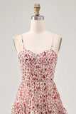 Blush Flor Uma Linha Esparguete Correias Estampado Tiered Vestido de Noiva Convidado