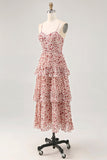 Blush Flor Uma Linha Esparguete Correias Estampado Tiered Vestido de Noiva Convidado