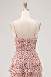 Blush Flor Uma Linha Esparguete Correias Estampado Tiered Vestido de Noiva Convidado