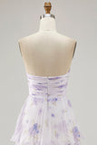 Flor de lavanda em camadas Uma linha sem alças plissado vestido de dama de honra