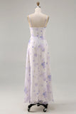 Alças de espaguete de flor de lavanda cortadas para fora vestido de noiva com fenda