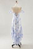 Flor rosa estampada Uma linha babado vestido de noiva convidado
