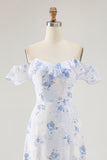 Flor rosa estampada Uma linha babado vestido de noiva convidado