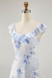 Flor rosa estampada Uma linha babado vestido de noiva convidado