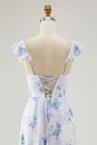 Flor rosa estampada Uma linha babado vestido de noiva convidado