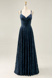 Floral A Line Navy Printed Long Wedding Guest Dress