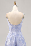 Azul  Linha-A Flores Espartilho Longos Vestido Cerimónia com Fenda