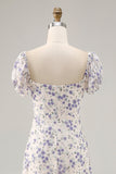 Uma linha impressa flor azul longo vestido de casamento convidado com fenda