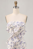 Azul Flores Direto Babados Longos Assimétrico Vestido Para Casamento Convidada