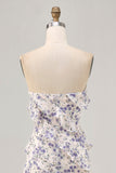 Azul Flores Direto Babados Longos Assimétrico Vestido Para Casamento Convidada