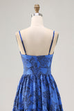 Floral A Line Blue Spaghetti Correias Cut out Vestido de Noiva Convidado