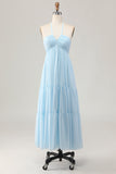 Sky Blue Halter Uma Linha Long Wedding Guest Dress