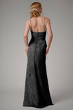 Dusty Blue Sheath Espaghetti Correias Vestido Madrinha com Fenda