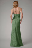 Dusty Blue Sheath Espaghetti Correias Vestido Madrinha com Fenda