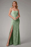 Dusty Blue Sheath Espaghetti Correias Vestido Madrinha com Fenda