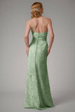 Dusty Blue Sheath Espaghetti Correias Vestido Madrinha com Fenda