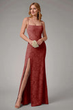 Dusty Blue Sheath Espaghetti Correias Vestido Madrinha com Fenda