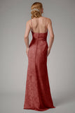 Dusty Blue Sheath Espaghetti Correias Vestido Madrinha com Fenda