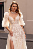 Marfim De Baile/Princesa Renda Vestidos de Noiva com Fenda