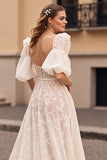 Marfim De Baile/Princesa Renda Vestidos de Noiva com Fenda