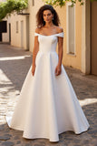 Marfim Sem Ombros De Baile/Princesa Cetim Longos Vestido de Noiva