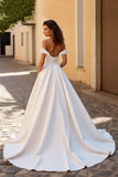 Marfim Sem Ombros De Baile/Princesa Cetim Longos Vestido de Noiva
