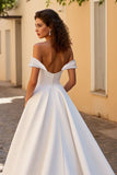 Marfim Sem Ombros De Baile/Princesa Cetim Longos Vestido de Noiva