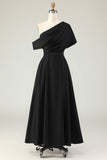Preto Uma linha de cetim mãe do vestido da noiva com bolsos