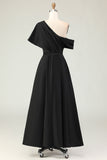 Preto Uma linha de cetim mãe do vestido da noiva com bolsos