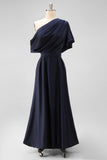 Preto Uma linha de cetim mãe do vestido da noiva com bolsos