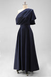 Preto Uma linha de cetim mãe do vestido da noiva com bolsos