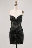 Bodycon Verde Escuro Backless Sheer Corset Homecoming Dress com Sequins