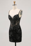 Bodycon Verde Escuro Backless Sheer Corset Homecoming Dress com Sequins