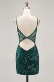 Bodycon Verde Escuro Backless Sheer Corset Homecoming Dress com Sequins