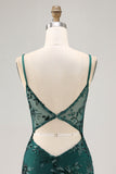 Bodycon Verde Escuro Backless Sheer Corset Homecoming Dress com Sequins