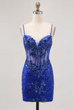 Bodycon Verde Escuro Backless Sheer Corset Homecoming Dress com Sequins