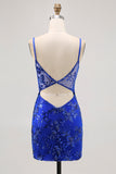 Bodycon Verde Escuro Backless Sheer Corset Homecoming Dress com Sequins