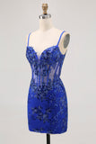 Bodycon Verde Escuro Backless Sheer Corset Homecoming Dress com Sequins
